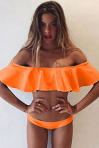 Flounce Off Shoulder Bandeau Bikini Swimsuit - Two Piece Set