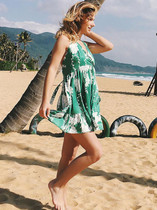Floral V-neck Backless Falbala Mini Dress