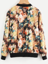 Floral Printed Zipper Bomber Jacket Tops