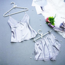 2017 summer style pajamas sets Women Female Sleep set Women's Deep V-neck Sexy Spaghetti Strap Shorts Sleepwear silk homewear