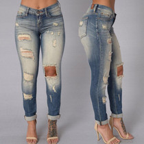2016 New Arrive Autumn Women Denim Skinny Ripped Pants High Waist Stretch Jeans Slim Pencil Trousers