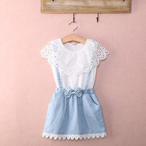 2016 New Fashion Kids Girls Dress Cute Princess Girl Baby Sleeveless Denim Tulle Bowknot Dress
