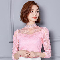 2016 Women's fashion Blouses Shirts long-sleeved shirt women vintage Sexy crochet Gauze white Lace Blouse Ladies Tops 5XL