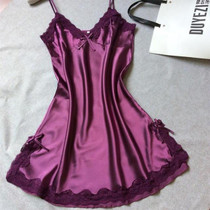 2016 women Sexy Silk Satin Night Dress Sleeveless Nighties V-neck Nightgown Plus Size Nightdress Lace Sleepwear