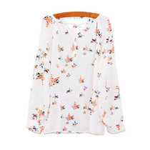 2017 Fashion Casual Spring Summer Women Blouses Plus Size Long Sleeve Tops Shirt Floral Print Loose Chiffon Blouse Female Blusas