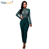 2017 Fashion Autumn Womens Long Sleeve Jumpsuit Rompers One Pieces Elegant Full Bodysuit Combinaison Femme Sexy Bodycon Jumpsuit