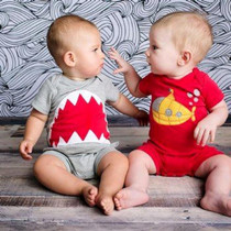 Short Sleeve Baby Boys Newborn Baby Romper Infant Jumpsuit Summer Cotton Shark Patchwork Character Rompers Baby For Babies