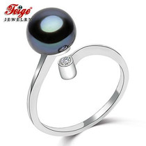 FEIGE Office Style 8-9mm Black Freshwater Pearl Ring High quality 100% 925 Sterling Silver Rings for Women's Fine Jewelry bijoux