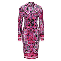 Vintage Women Dress Tribal Print Long Sleeve Bodycon Dresses Ladies Sheath Purple Dress Women 2017 New Arrivals Woman Clothing