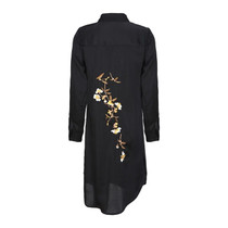 Vintage Floral Embroidery long shirt fashion Split long sleeve black women blouse Summer women tops blusas mujer de moda 2017