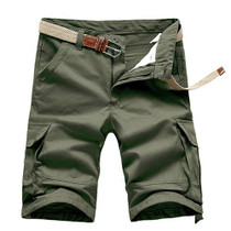 High Quality Summer Solid Knee Length Cotton Straight Baggy Army Multi-Pocket Cargo Short trousers Men Plus Size 28-40 5color