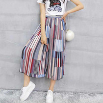 #1623 Summer Loose Skirt pants women Fashion Wide leg pants Chiffon pants Elastic waist Colorful Calf-length Wide trousers