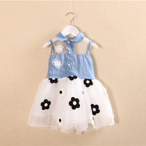 New Princess Baby Girl's Kids Denim Sleeveless Tops Tulle Tutu Mini Dresses