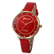 Fashion Thin Faux Leather Band Women Watch Vintage Geneva Analog Quartz Wrist Watch Ladies Casual Watches Clock