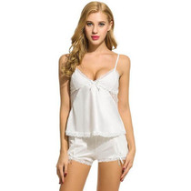 Ekouaer Women Sexy Pajamas Set Sleepwear Summer Shorts Sets V-Neck Satin Pajama Women's Pajamas Spaghetti Strap Lace Sexy Pajama