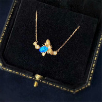 18K Gold Diamond Oval Cut Natural Opal 19x12M Bee Pendant Necklace