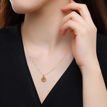 18K Gold Natural Ruby Sapphire Emerald Gemstone Circle Pendant Necklace
