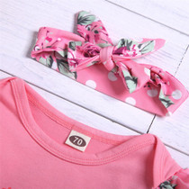 Baby Girl Ruffled Love You Floral Printed Long Sleeve Romper & Pants & Headband Baby Wholesale