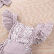 Baby Girls Button Polka Dot Short Sleeve Romper & Headband Baby Clothing Cheap Wholesale