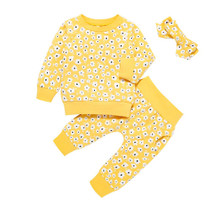 Baby Girls Printed Top & Pants & Headband Wholesale Baby Outfits