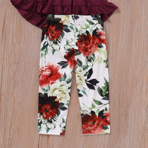 Girls Solid Ruffle Long Sleeve Tops & Floral Printed Pants