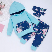 Baby Girls Floral Printed Hooded Top & Pants & Headband Wholesale Clothing Baby