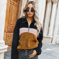 Patchwork Color Velvet Hoodies Sweatshirts