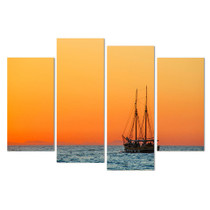 Canvas Painting Poster Wall Art Living Room 4 Piece Sailing Boat Sunset Scenery Modern HD Printed Pictures