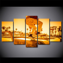 HD Printed 5 Piece Canvas Art Skateboard Painting Sunset Street Picture Wall Pictures Living Room