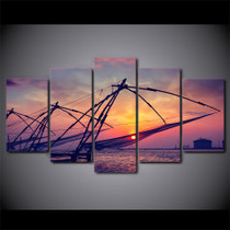 HD Printed 5 Piece Canvas Art Dusk Bay Sailing Boats Painting Wall Pictures Living Room
