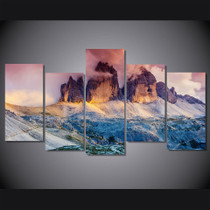 HD Print 5 Piece Canvas Art Fog Austria Mountain Sunset Painting Wall Pictures Living Room