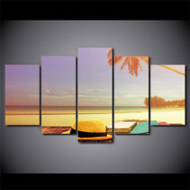 HD Printed 5 Piece Canvas Art Sunset Seascape Painting Wall Pictures Living Room Beach View Poster
