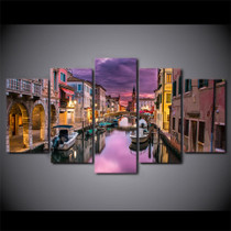 HD Printed 5 Piece Canvas Art Venice At Dusk Wall Pictures Living Room Modern