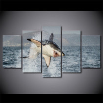 HD Printed 5 Piece Canvas Art Animal Ocean Shark Jumps Painting Wall Pictures Living Room