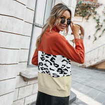 High Neck Hit Color Leopard Printed Knitted Pullover Sweater