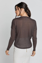 Dark Brown Top with Faux Leather Detail
