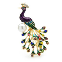 Rhinestone Peacock Brooch