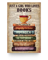 Inspirational To My Daughter Poster Just A Girl Who Loves Books And Coffee Outlander Dragonfly In Amber Vovager From Mom Awesome Gift For WomanGirl, Print Poster Decor Bedroom, Living Room Art