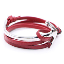 Half curve Anchor red leather bracelet