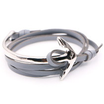 Half curve Anchor grey leather bracelet