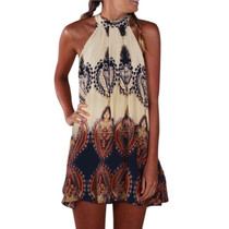 ZANZEA Summer Style 2019 Fashion Women Casual Loose Chiffon Dress Sexy Sleeveless O-Neck Print Boho Vestidos Beach Mini Dress