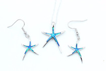 Starfish Blue / White Fire Opal Jewelry Set - Necklace + Earring