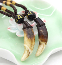 Amulet Necklace Real Tooth Fangs Canine Wolf Tooth Pendant Surfer Necklace Collar Adjustable Gift