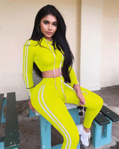 2 Piece Set Tracksuit Women Side Striped Cropped Tops