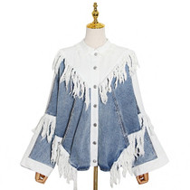 TWOTWINSTYLE Patchwork Tassel Denim Jacket For Women Lapel Long Sleeve Streetwear Coat Female Fashion New Clothing 2020 Autumn