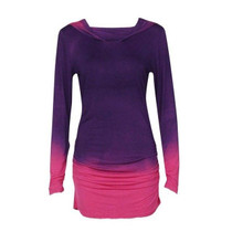 Fashion Autumn 2018 Women T shirt Long Sleeve Hooded Gradient Color Tee Tops Female Blue Purple  t-shirt woman vetement femme