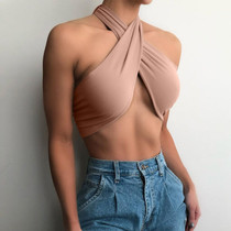Sleeveless Backless Halter Cross Crop Top