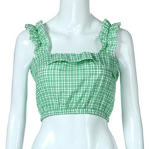 Feitong Fashion Vintage Women Crop Tops Vest Ruffles Halter Plaid Printed Halter Tank Tops Blouse camisole regata feminina 2018