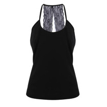 Lace Womens Sexy Vest Fashion Summer Crop Tank Top Casual O neck Leisure Lace Splicing Sleeveless T-Shirt For Female Clothes