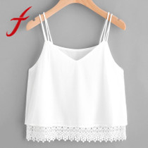 Feitong Summer Women Crop Top Casual Lace Patchwork Sleeveless Bandage Vest Tank Tops regata feminina camisole cropped feminino